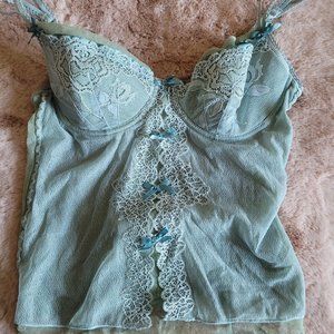 Vintage Blue over Pale Green Mesh Rampage Bustier Top 34B